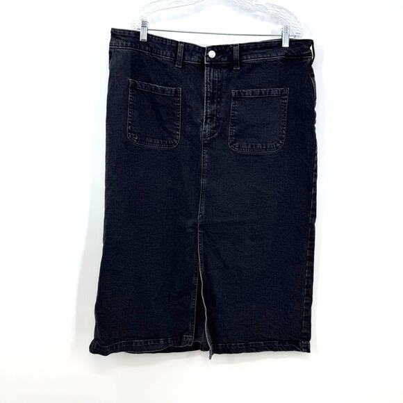 GAP Denim Midi Skirt 18 Black Wash Front Slit Stretch Modest Western Boho Y2K - Picture 1 of 7